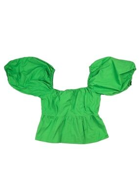 Sim & Sam Green Puff Sleeve Peplum Top Small